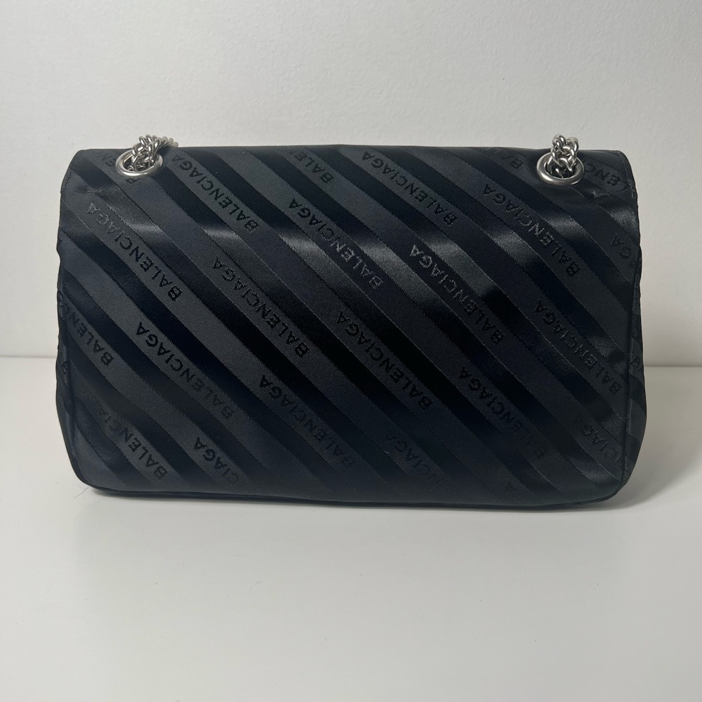 Balenciaga BB Satin Jacquard Black Logo Scarf Chain Shoulder Crossbody Bag Purse - Picture 9 of 13